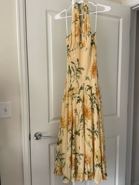 Reformation Briony Dress Yellow Floral Halter Maxi Dress size 2